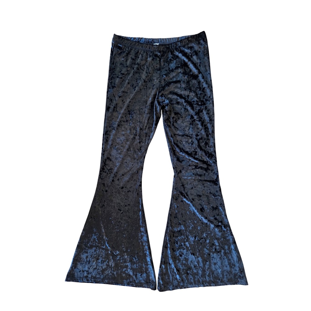 Black Crushed Velvet Flare Leg Bell Bottom Whimsigoth Pants XL Witchy Ren Faire